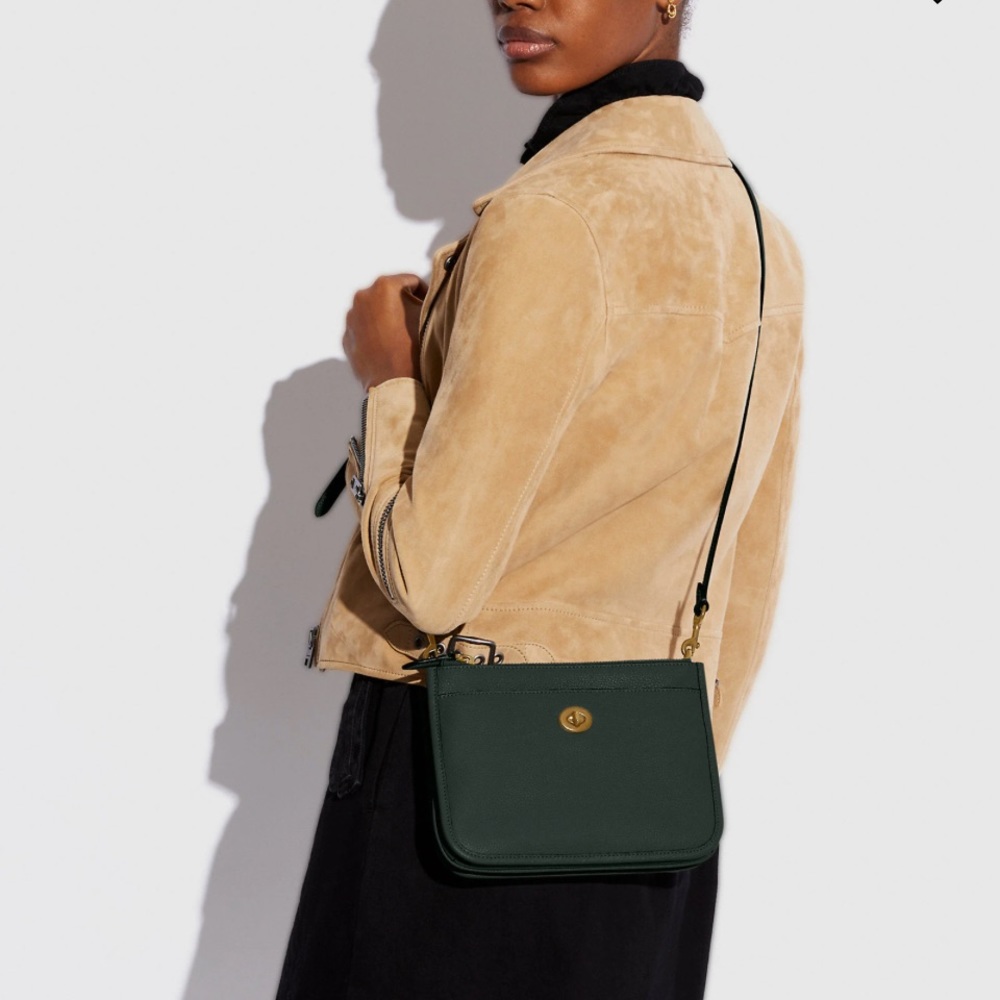EUC Coach Slim Turnlock Crossbody in Amazon Green and Brass